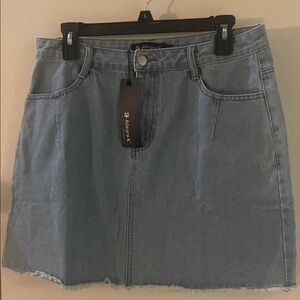 Light Blue Mini Skirt with Raw Hem by Allegra K